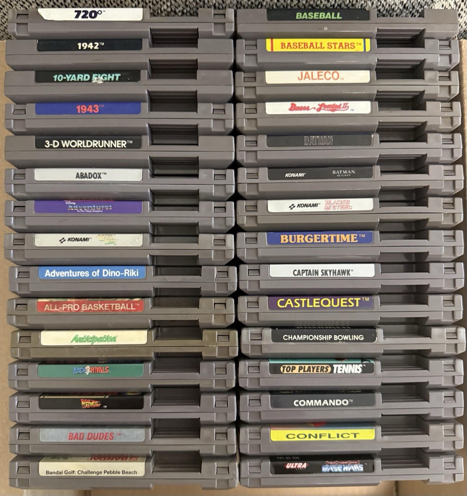 Nintendo NES Game Cartridge Lot 30 Titles Batman, 1942, Baseball, BurgerTime