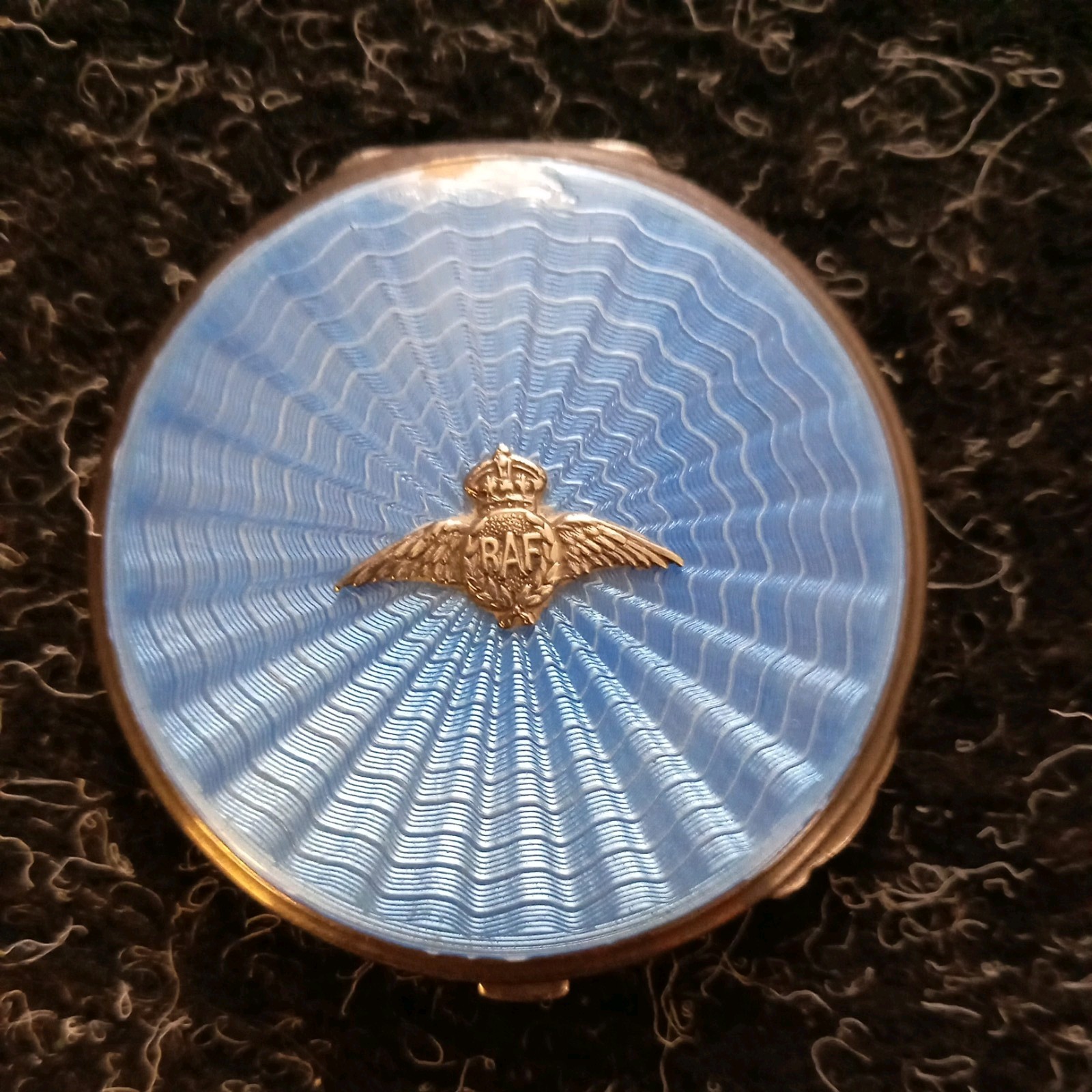 Sterling Silver & blue enamel RAF compact mirror case