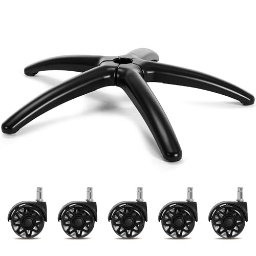  28 Inch Office Gaming Chair Metal Base Replacement Part with 5 Wheels, Black