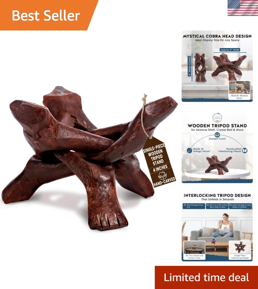 Versatile 4-Inch Hand-Carved Wooden Stand – Ideal for Crystals and Collectibles