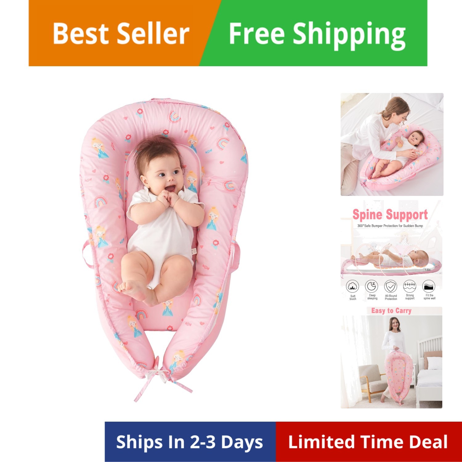 Baby Lounger Snuggle Me Lounger Fits 0-24  Newborn Infant Babies, Princess