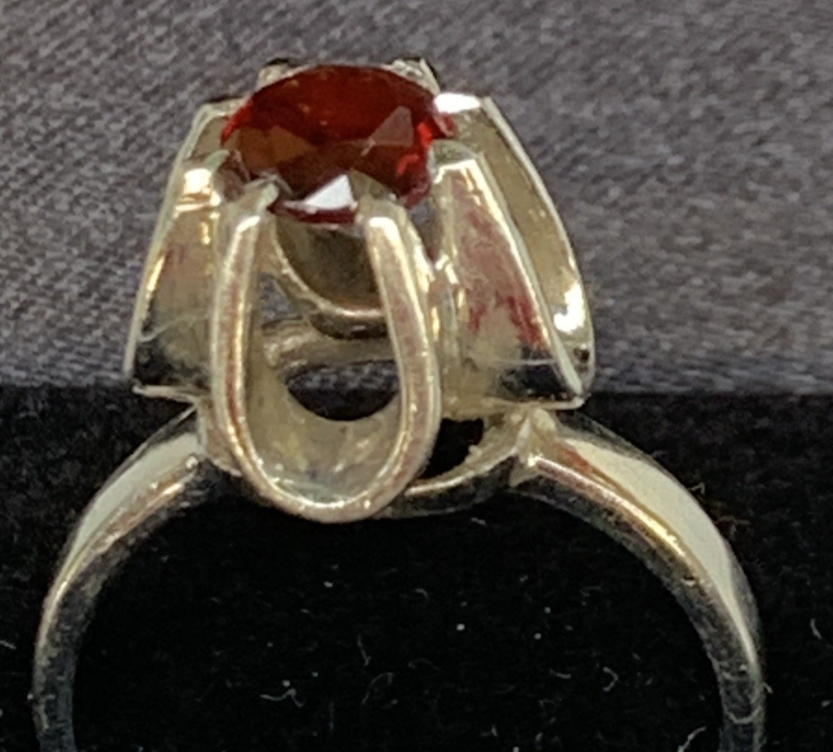 Sterling Silver with Garnet Dress Ring Vintage  Jewelry UK P US 7  1/2
