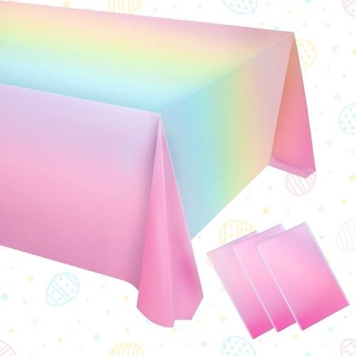  Pcs Easter Tablecloth Decorations Rainbow Table Cloths for Parties 3 Pastel