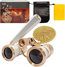 3X25 Opera Glasses Theater Binoculars with Adjustable Handle & Chain, Small Eleg