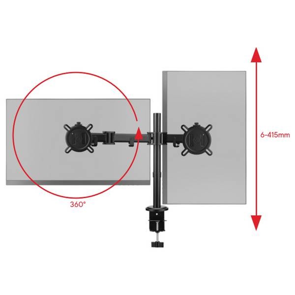 One For All DM 2210 Smart Monitor Desktop Stand Dual Black 2 Display: