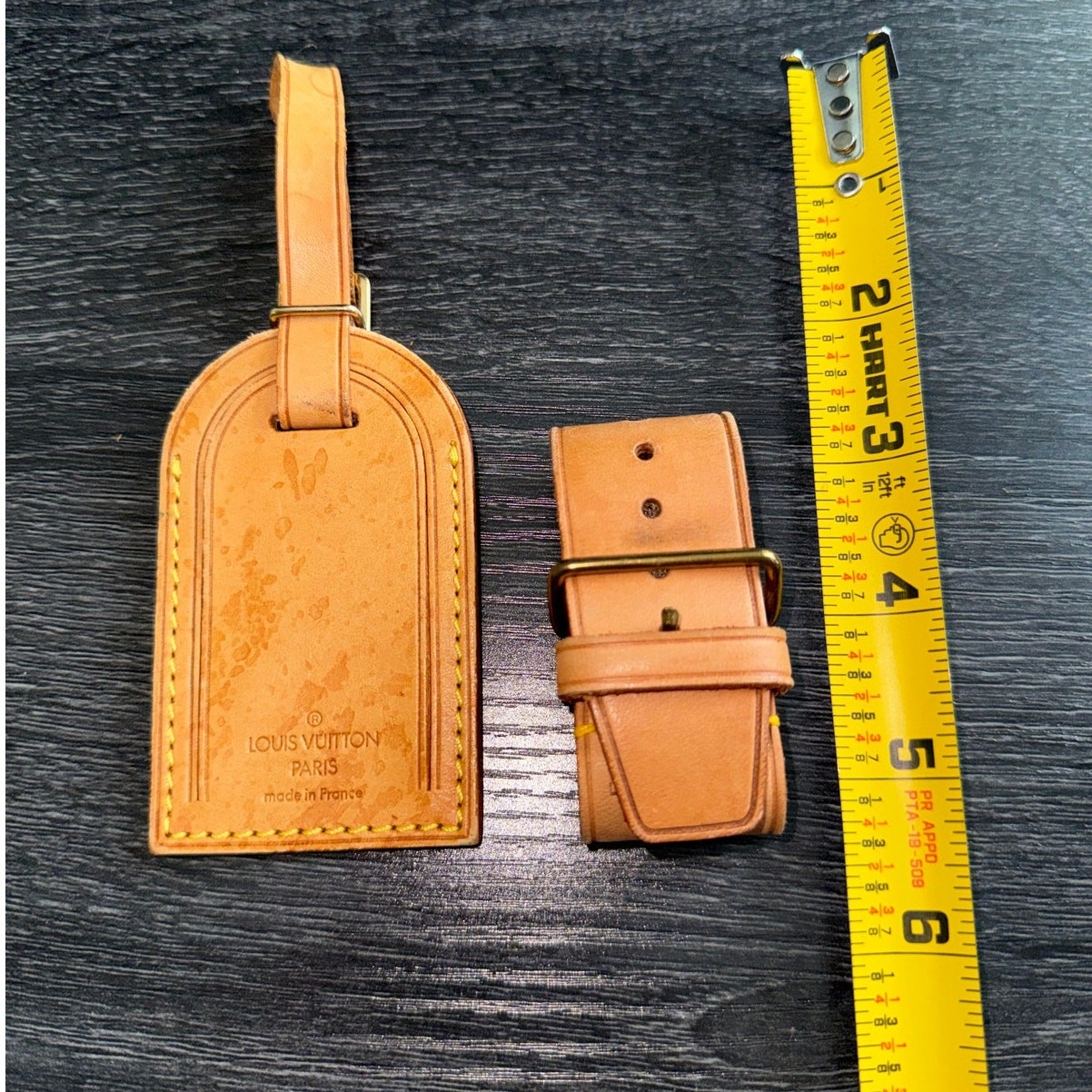 Authentic Louis Vuitton Vachetta Leather Name Luggage Tag And Poignet Set SN920