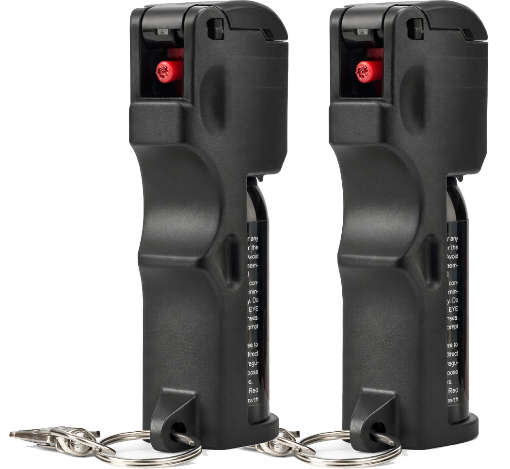 Burn Pepper Spray 2 Pack 0.5 oz Keychain Self Defense Black w/ Safety Lock