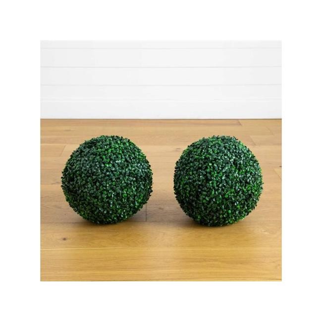 Nearly Natural P2209 12 in. UV Resistant Artificial Boxwood Ball Green - Indo...