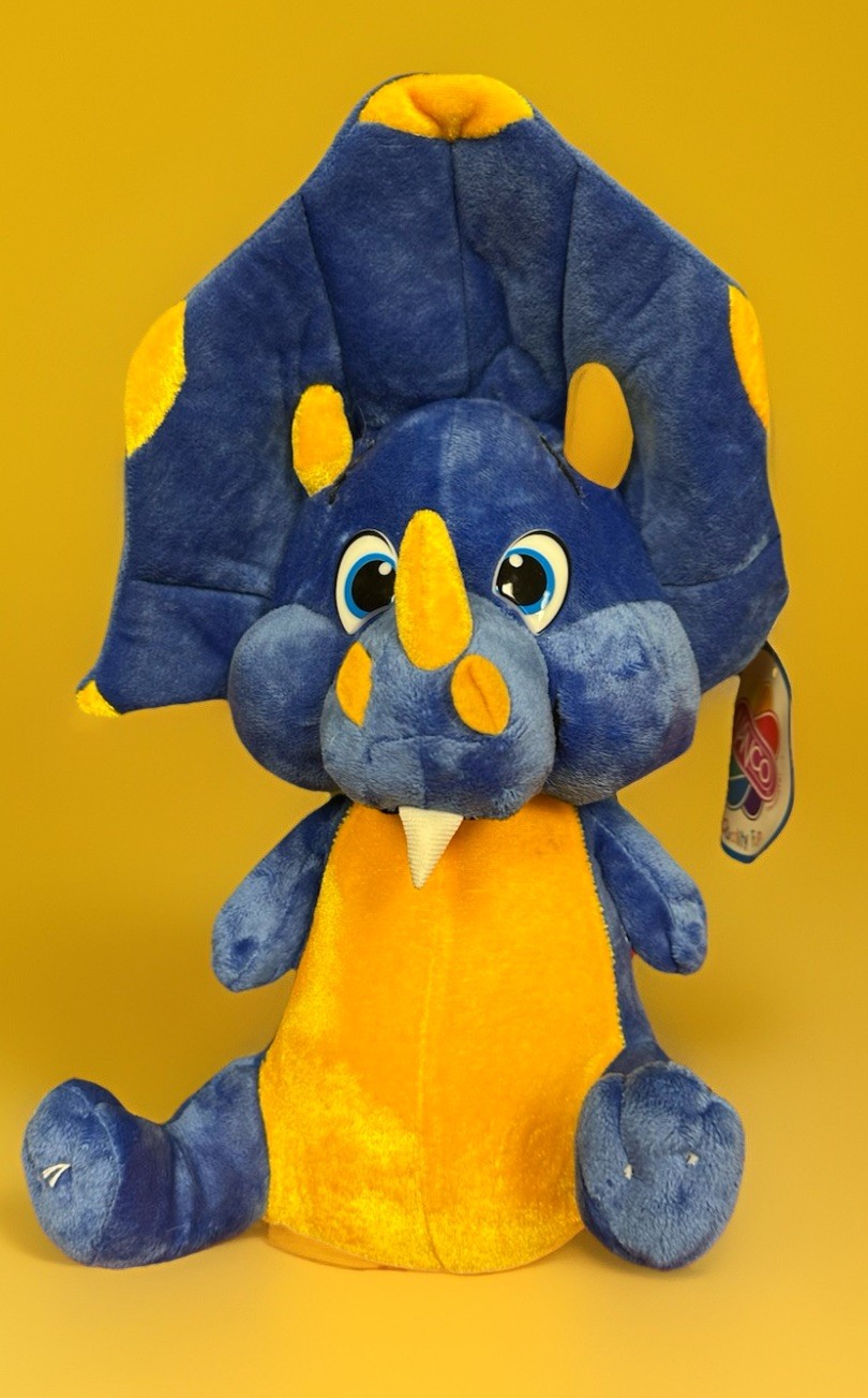 12” Nanco 2009 Blue & Yellow Triceratops￼Dinosaur Stuffed Animal Dino Toy Plush