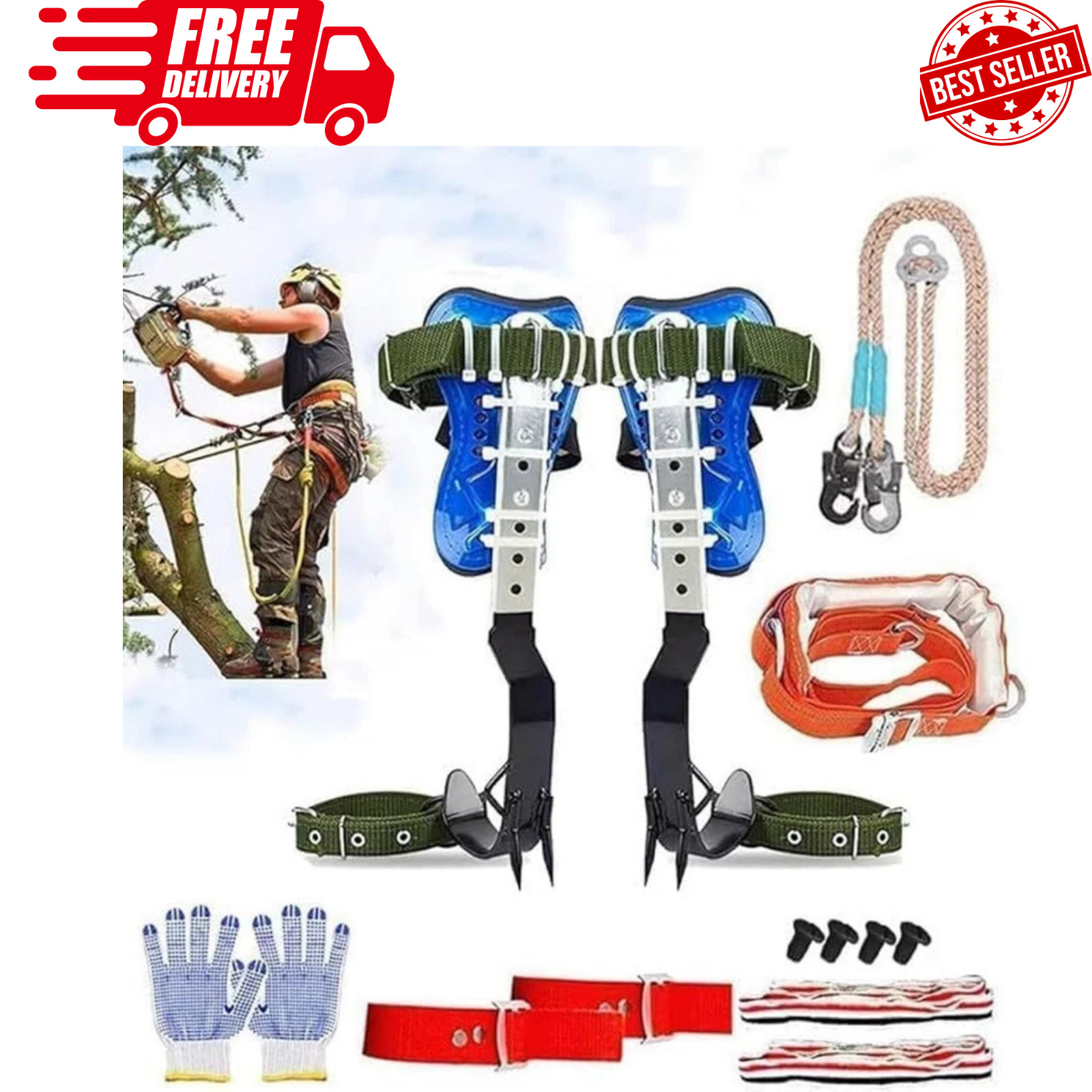 Tree Climbing Spikes Set, Adjustable Tree Climbing Gear Tree Climbing Tool with