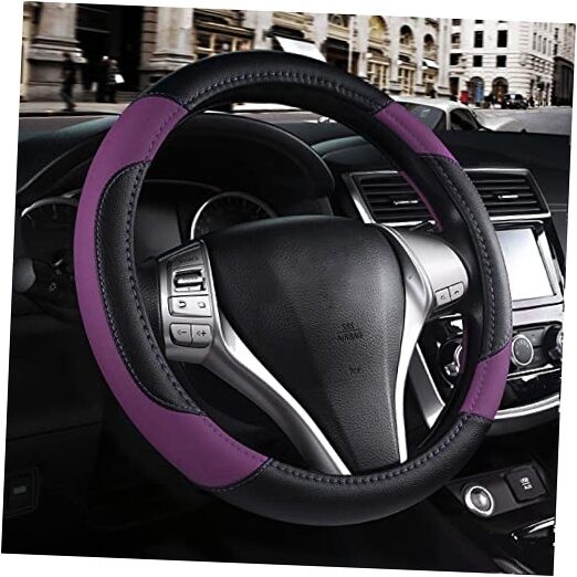 Leather Car Steering Wheel Cover, Non-Slip Car Wheel Cover Protector Purple-2