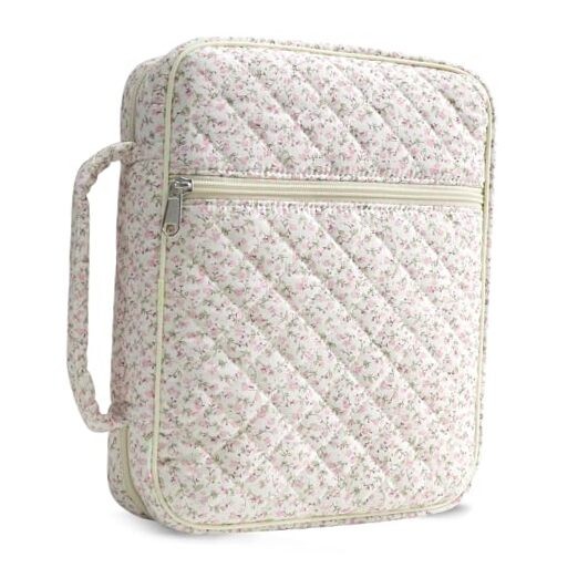 Bible Cover Case for Women,arge Bible Tote Bags Organizer Quilted L Pink Floral