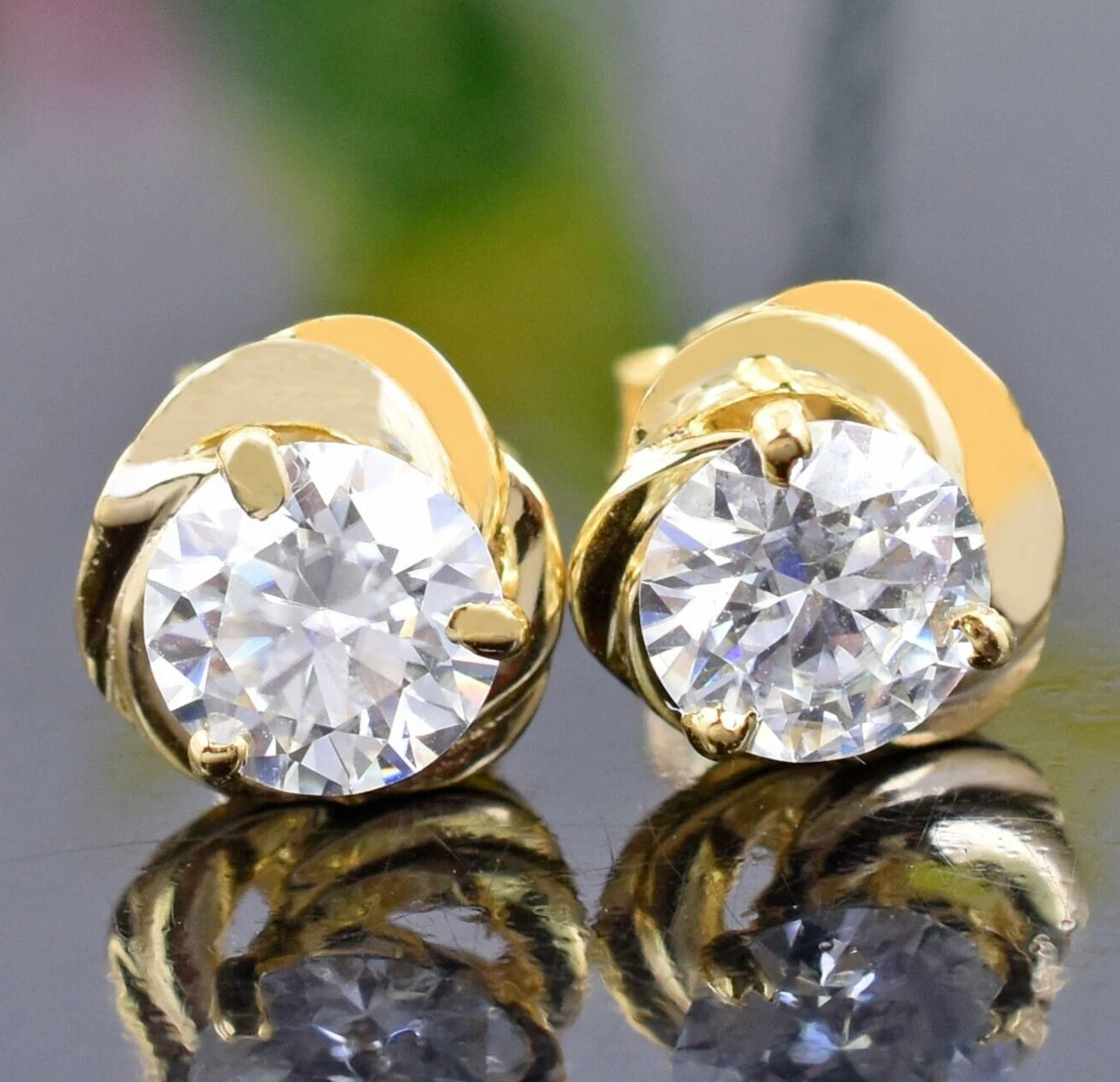 2.10 Ct Treated Certified Off White Diamond Solitaire Stud Earrings, 925 Silver