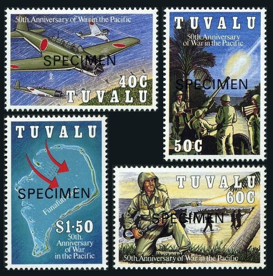 Tuvalu 1993 SG668-671 50th Anniversary Pacific War SPECIMEN set MNH