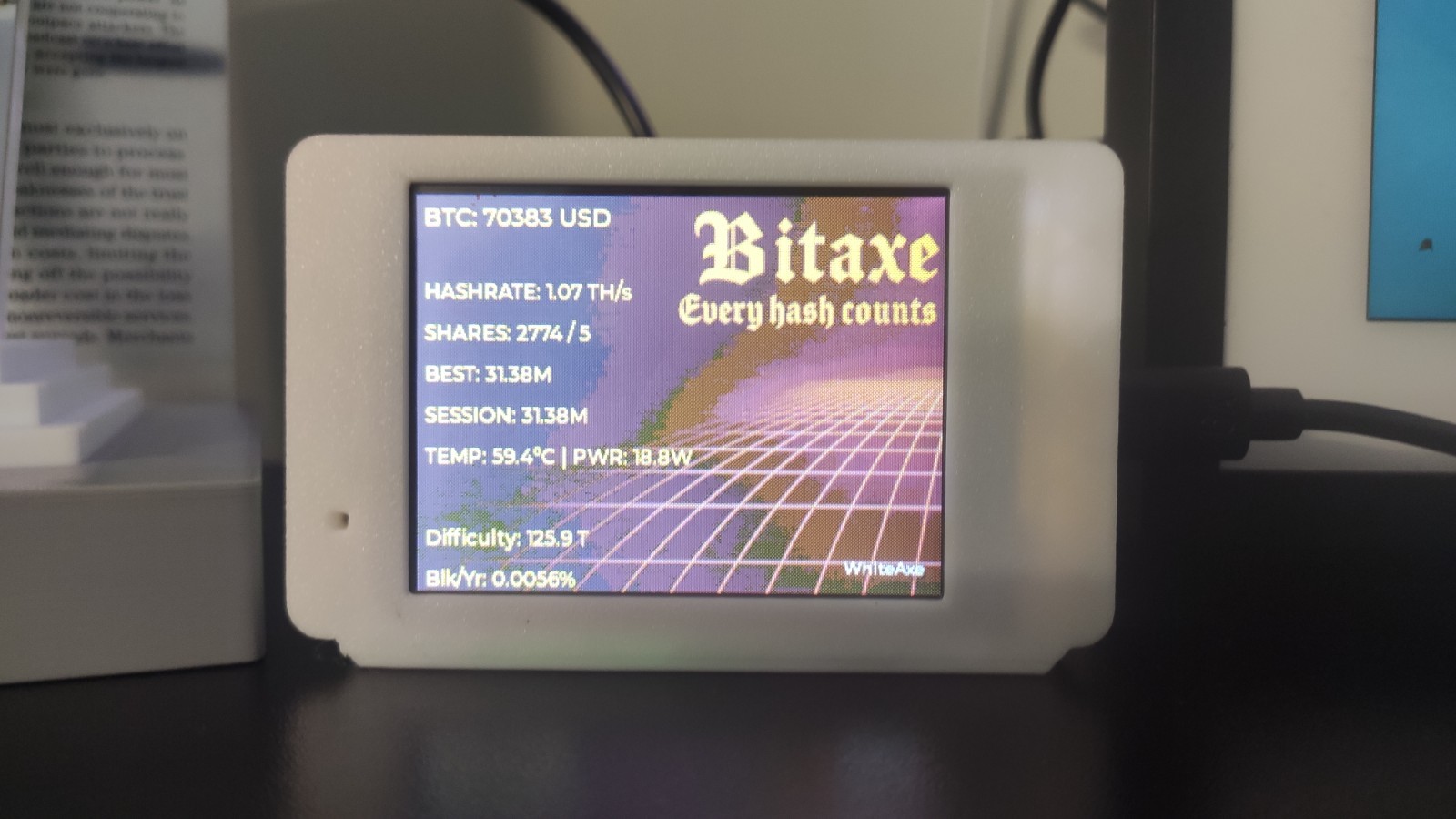 Bitaxe Gamma 601 Crypto Miner Monitor - 2.8" Screen Statistics/Health Monitor