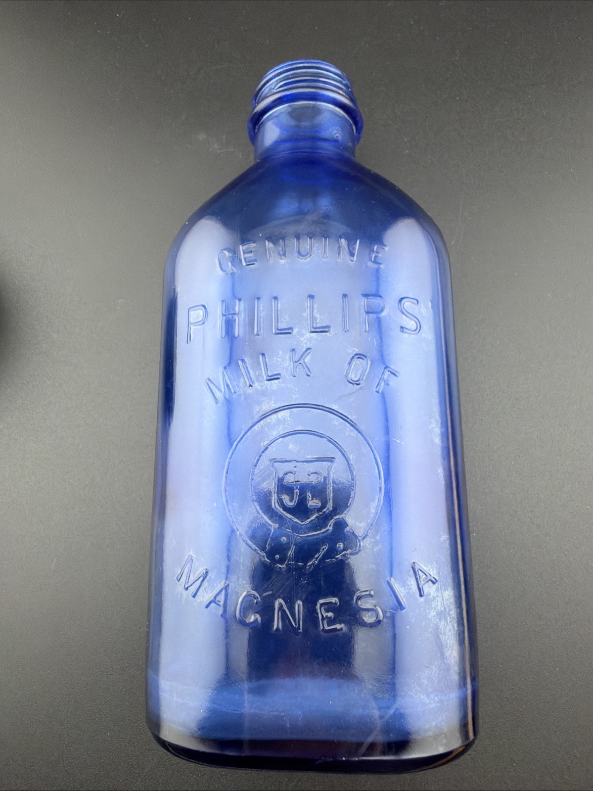 Genuine Phillips Magnesia Glass Cobalt Blue Empty Bottle USA 7”
