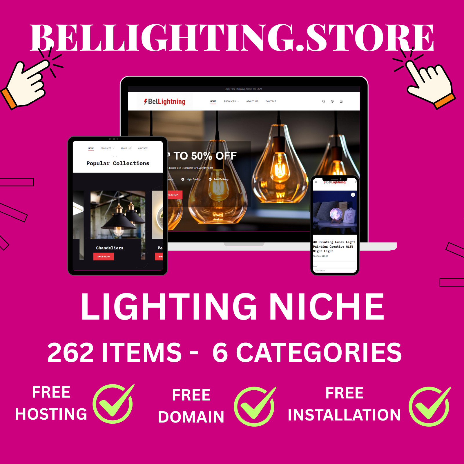 READY-MADE DROPSHIPPING Woocommerce Store - 264 Products - Lighting niche