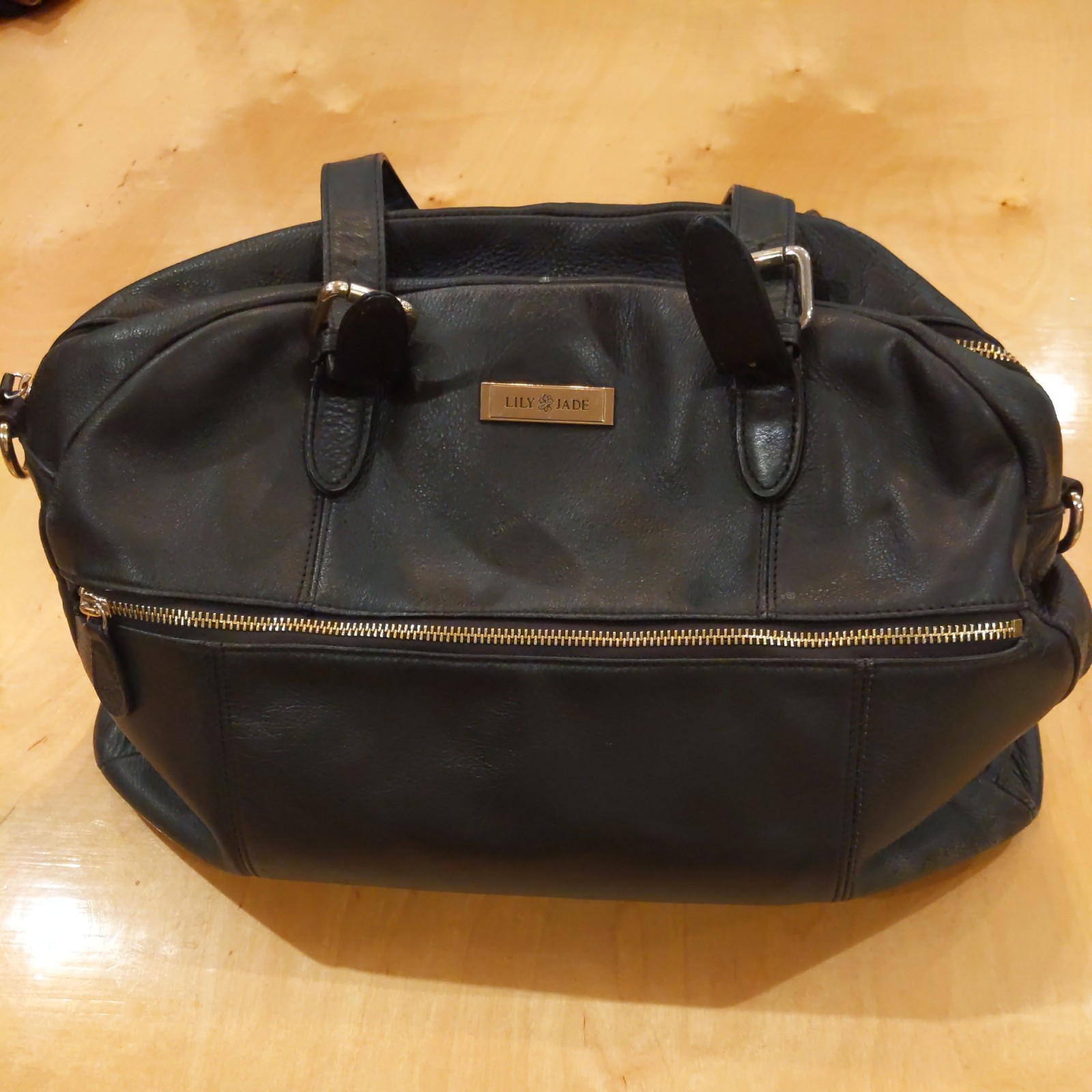 Lily Jade Black Leather Tote Diaper Bag Baby Travel Bag W/ Insert and Strap