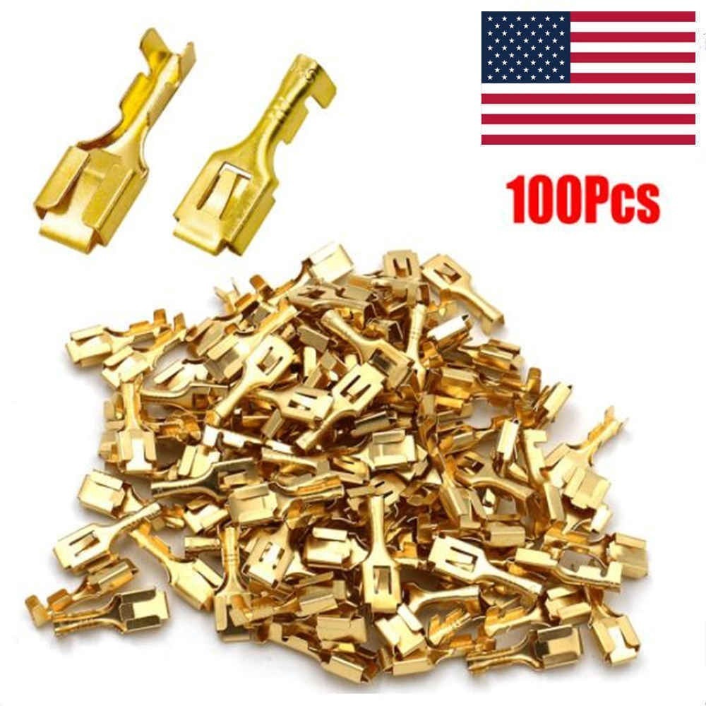 100× 6.3mm Non Insulated Female Spade Wire Connectors 1/4" Copper Crimp Terminal