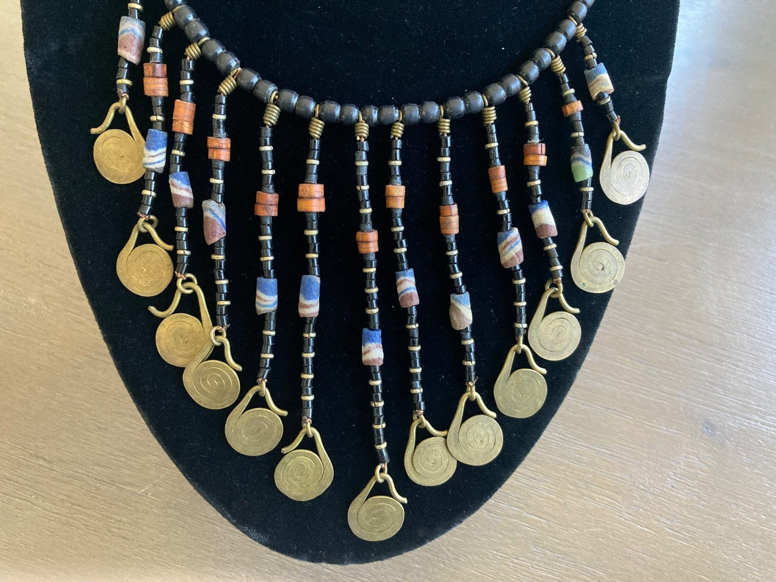Unique Brass and Beaded Boho Style Bib Necklace