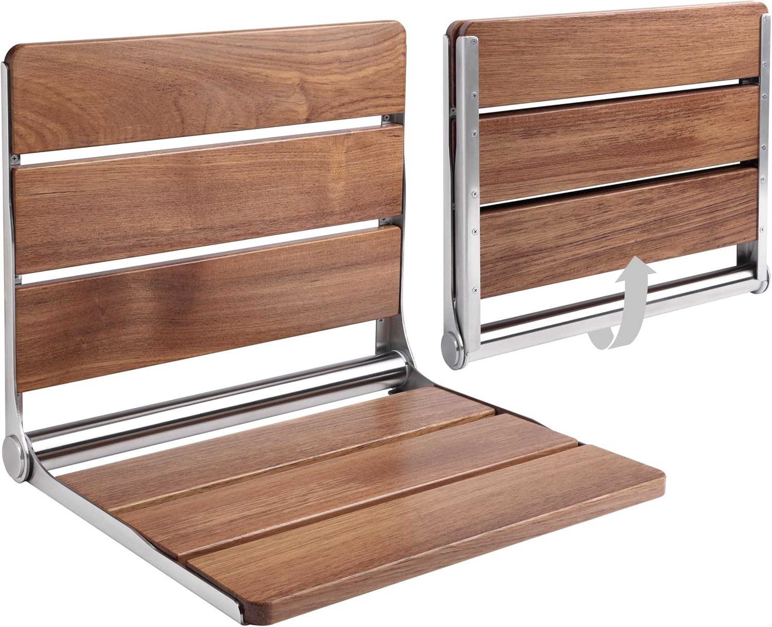 18" Folding Shower Seat - Teak Wood, 330Lbs Capacity, Wall Mounted, Multi-Purpos