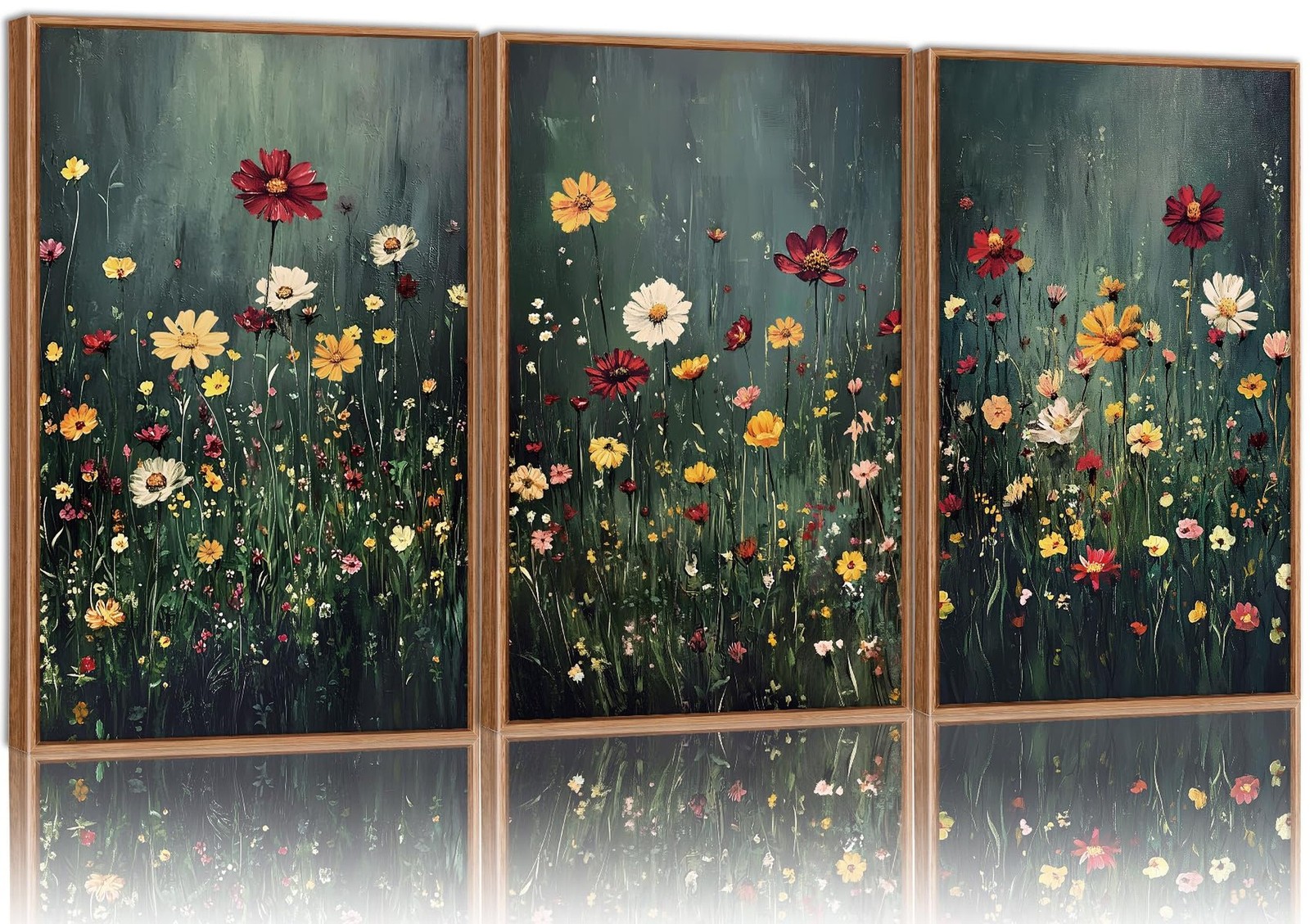 SIGNINART Vintage Floral Framed Canvas Wall Art, Dark Moody Wildflowers Wall ...