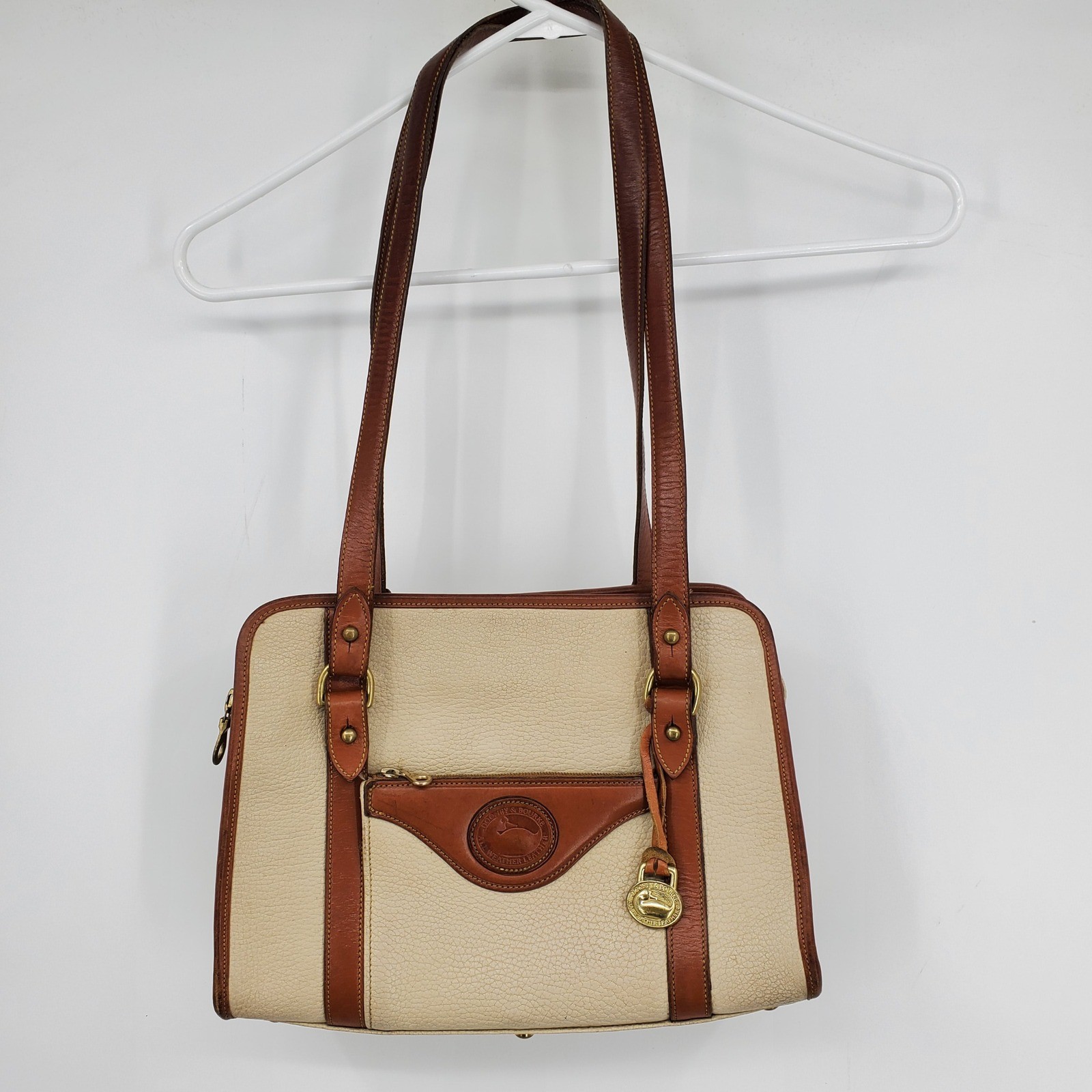 Vintage Dooney & Bourke All Weather Pebbled Leather Tan Doctor Bag Purse Bag