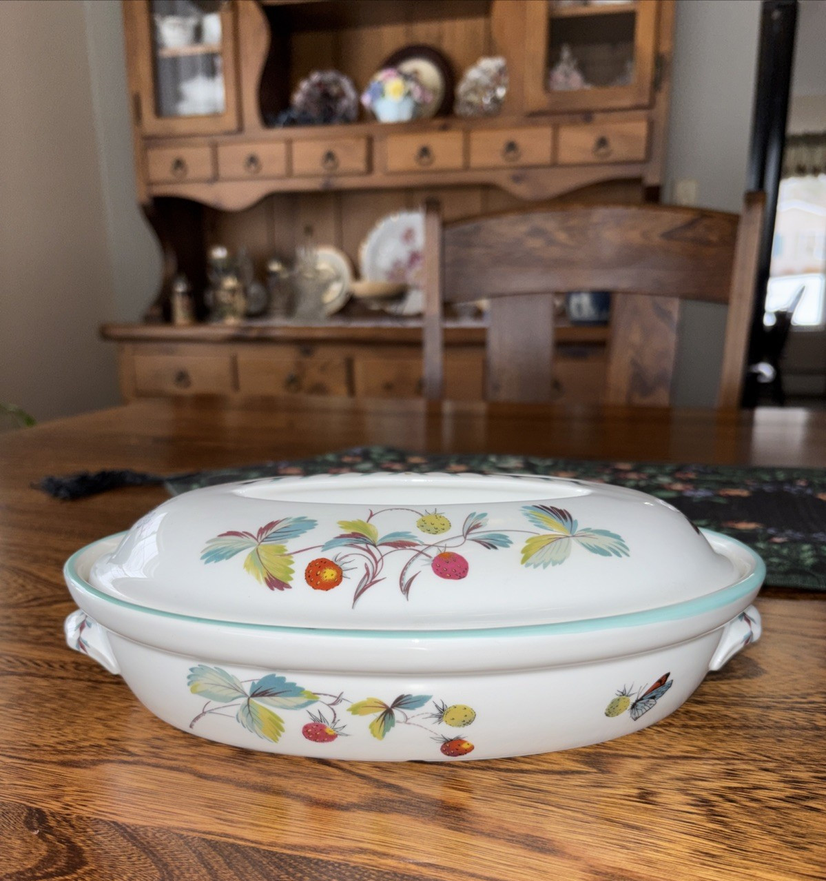 Royal Worcester Covered Baking Dish Strawberry Fair Flameproof Porcelain England