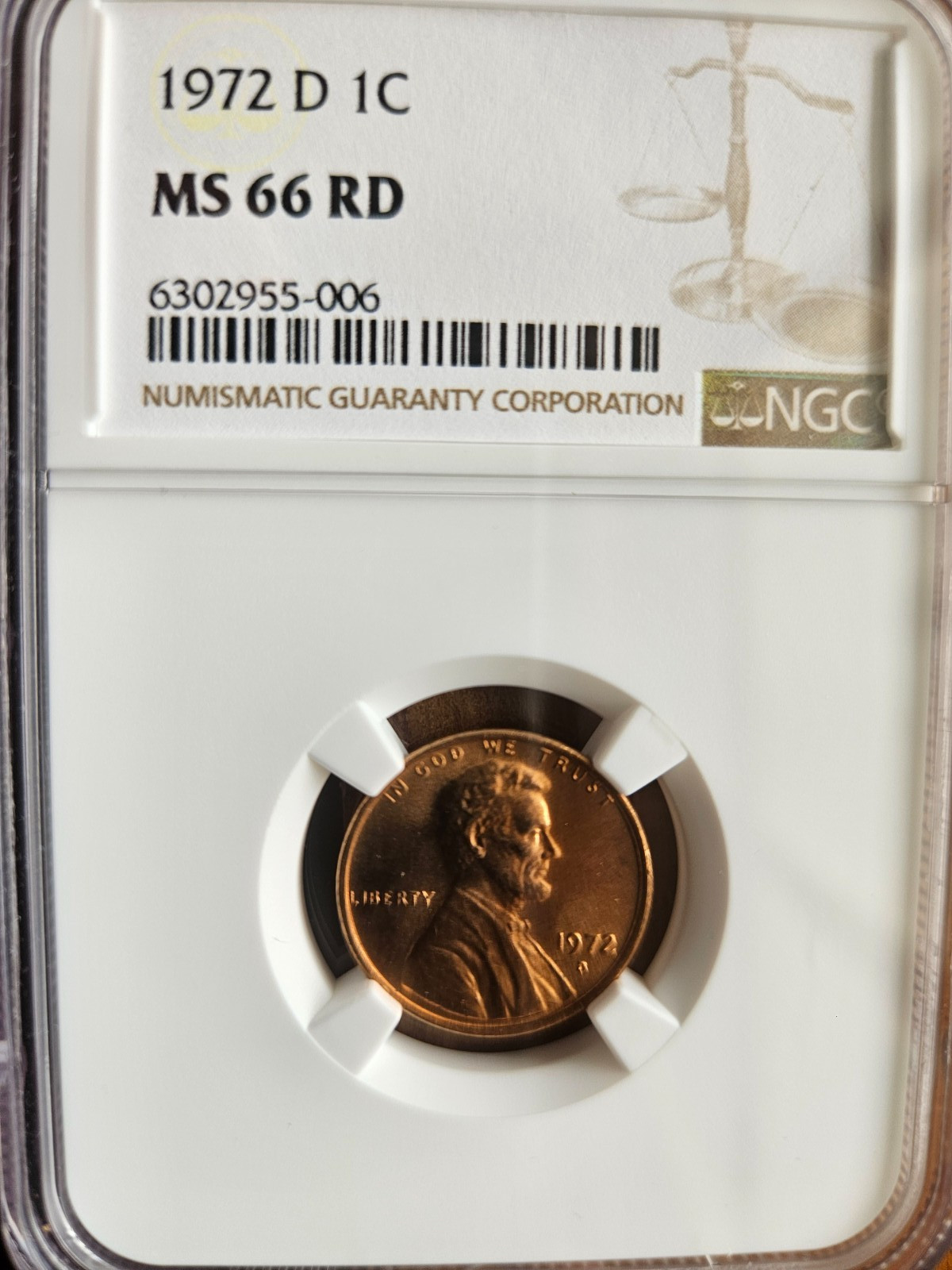 1972 D LINCOLN CENT PENNY NGC MS66RD