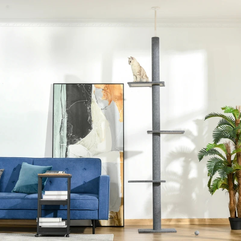 Floor-to-Ceiling Cat Tree Cat Climbing Tower with Sisal-Covered Scratching Posts