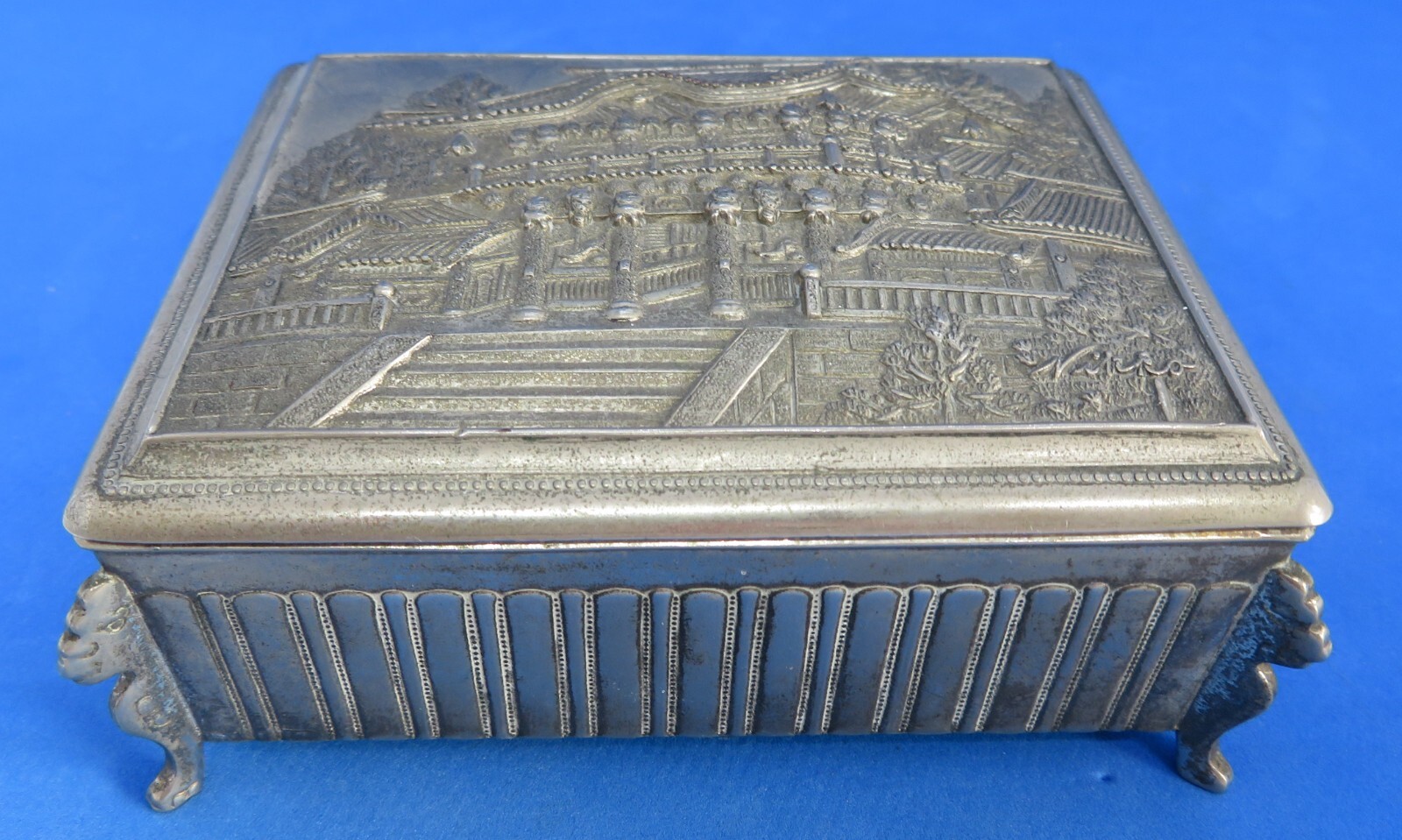 Japanese silver plate vintage Art Deco oriental antique cigarette box