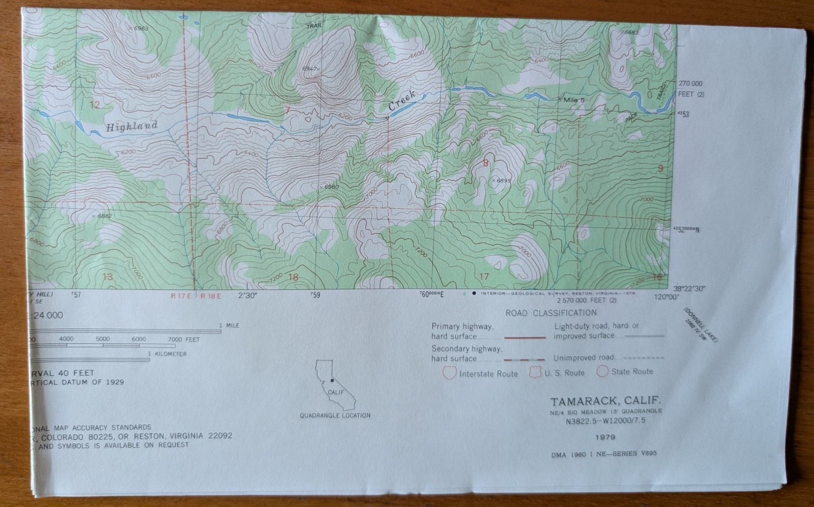 USGS Topo Map 7.5' Quad Tamarack, Calif. N3822.5-W12000/7.5 (1979)