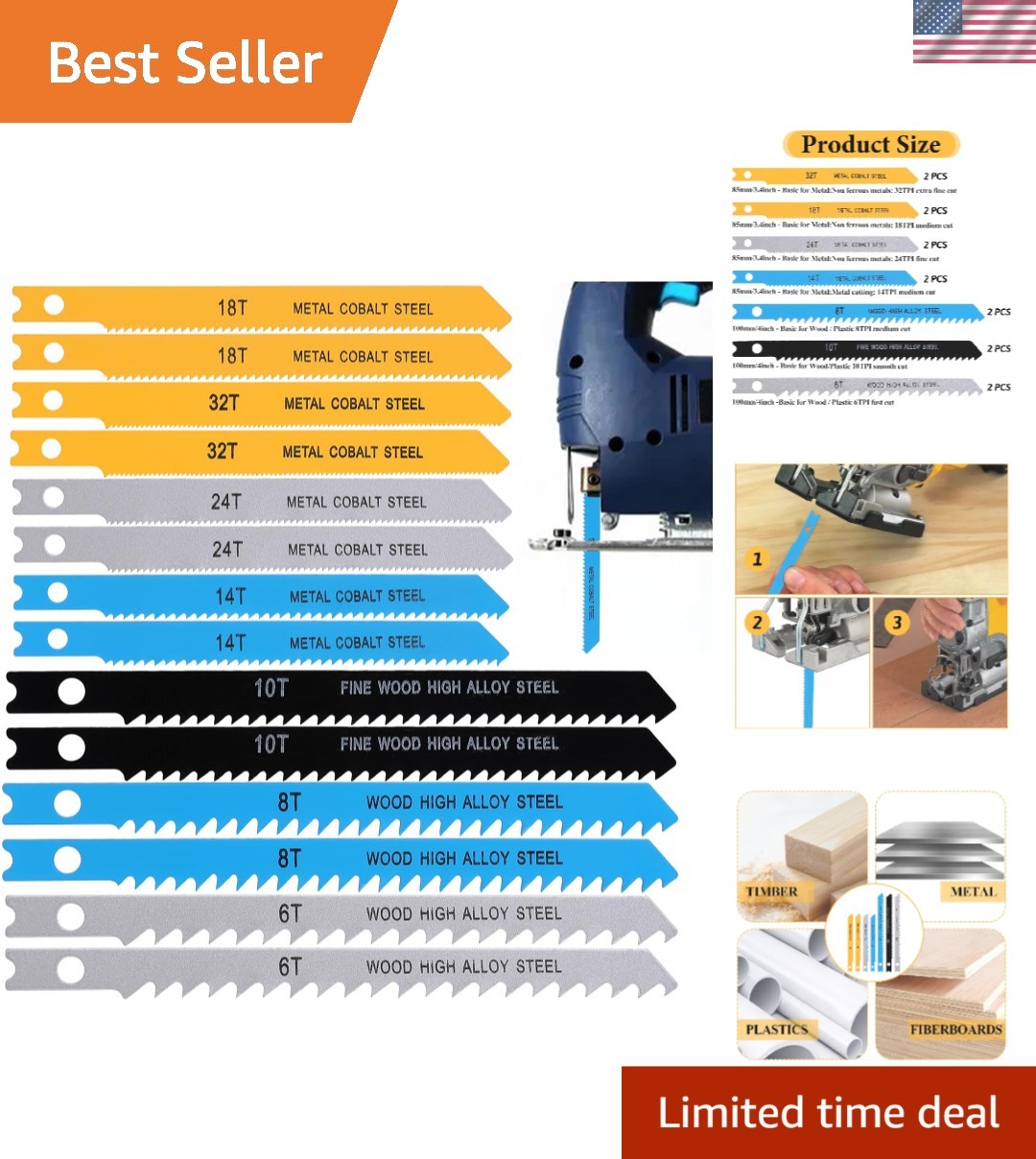Professional 14-Piece U-Shank Jigsaw Blades - Quick Cutting High Carbon Steel