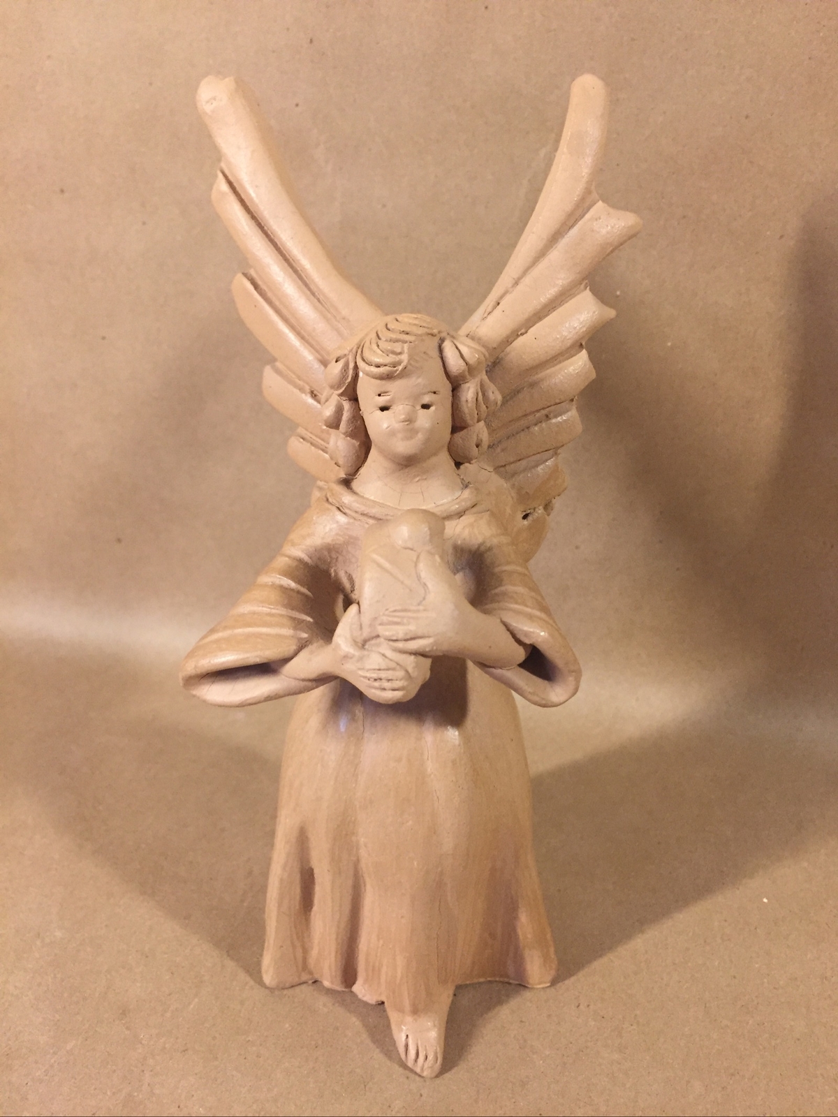 Vintage Guatemala Pottery Folk Art Angel Playing Tambourine Candle Holder 7”