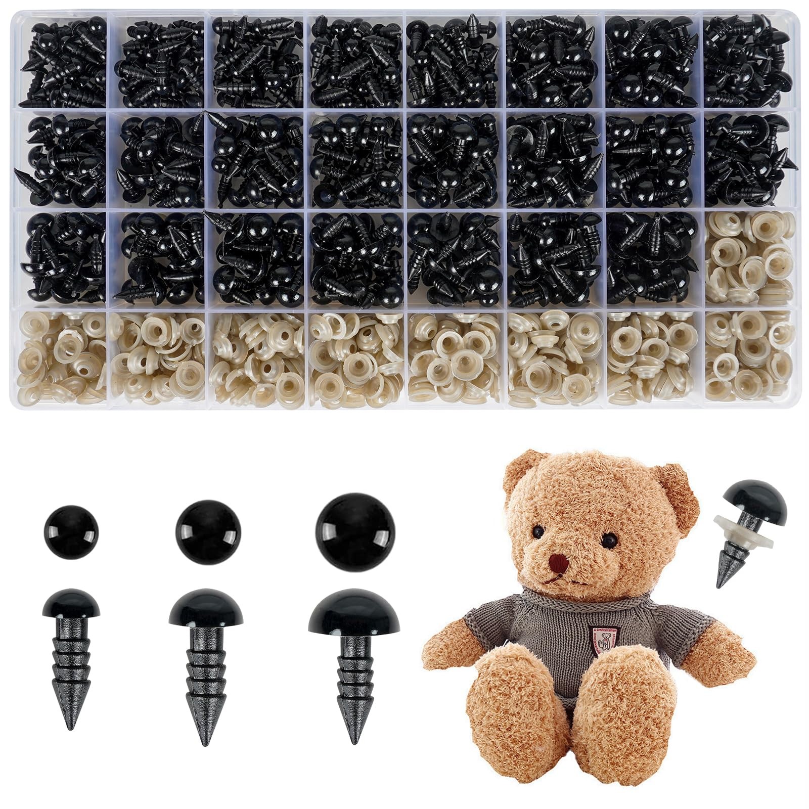 1000PCS Safety Eyes for Amigurumi, 3 Sizes (6mm, 8mm, 10mm) Black black 