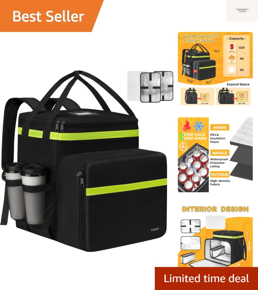 Food Delivery Backpack with 7 Cup Holders, Extra Large Insulated Delivery Bag...