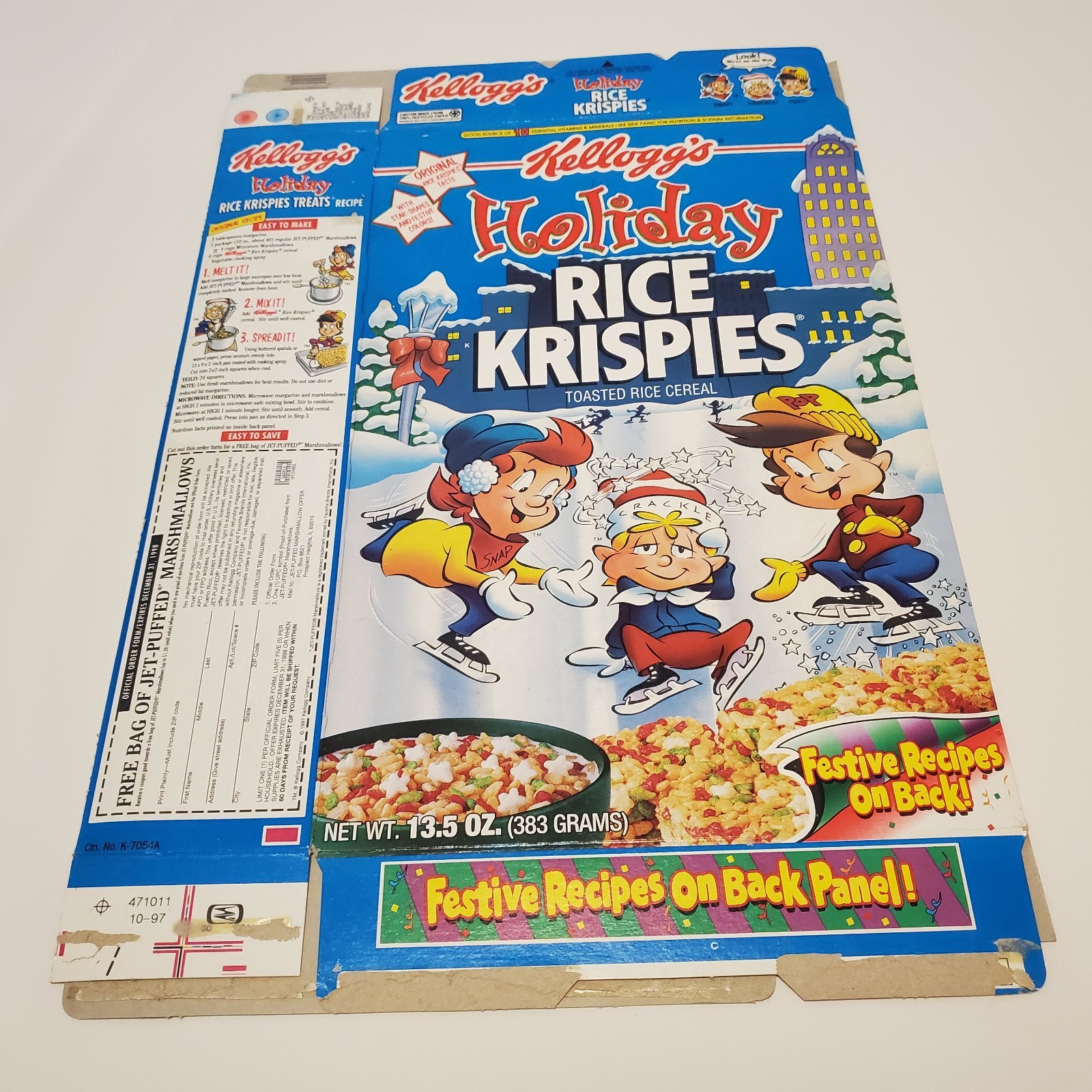 Kelloggs Cereal Box 1998 Rice Krispies Treats HO HO HOLIDAY Christmas 1997 VTG 
