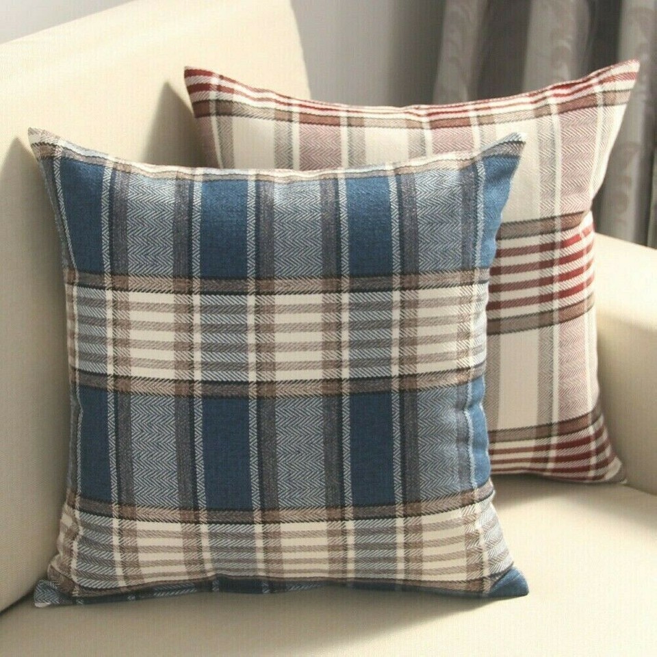 Cotton Linen Plaid Cushions Cover THROW PILLOW CASE Sofa Car Home Decor Zip Up