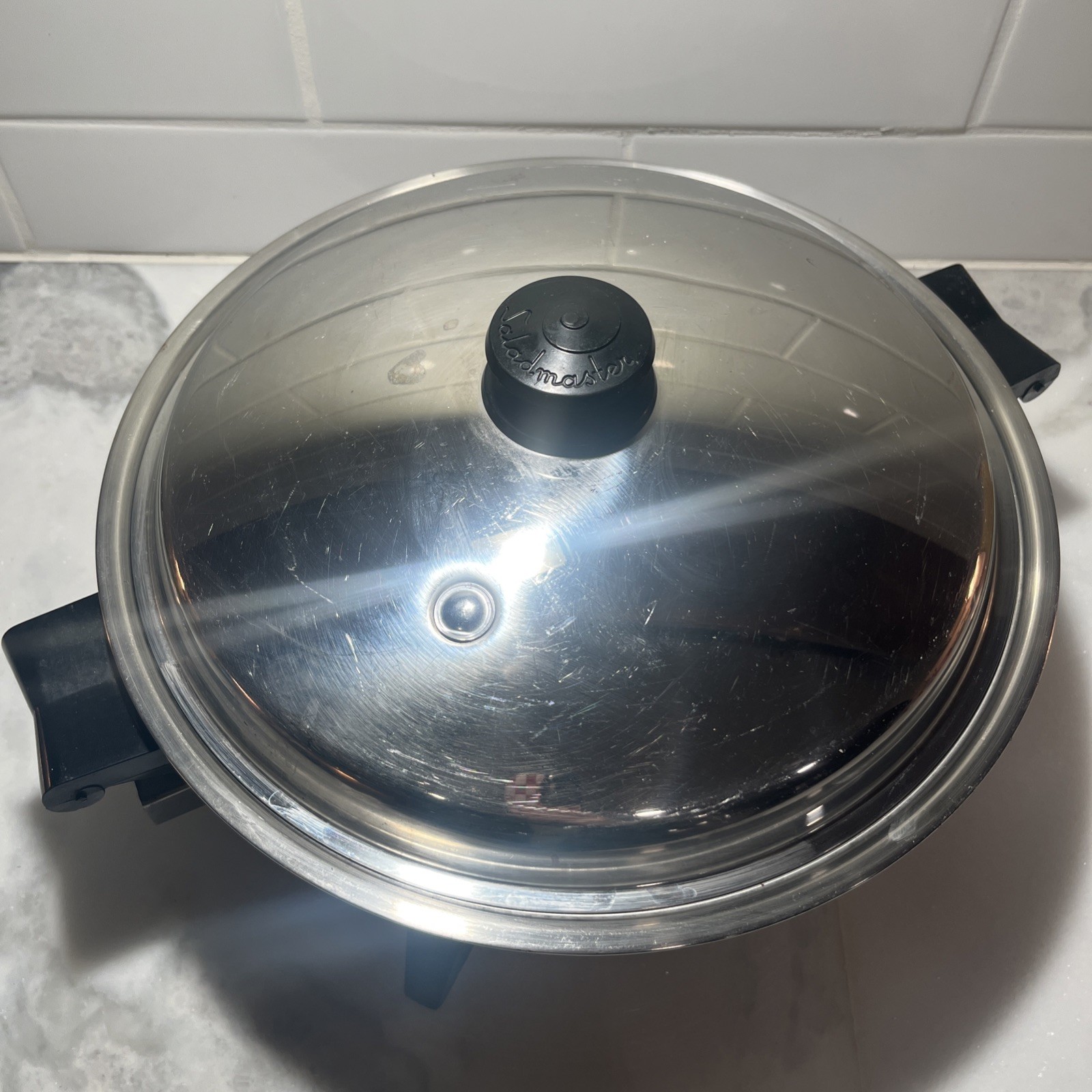 Vtg Saladmaster 7252 Large 12" Electric Skillet Oil Core Stainless Lid  NO CORD