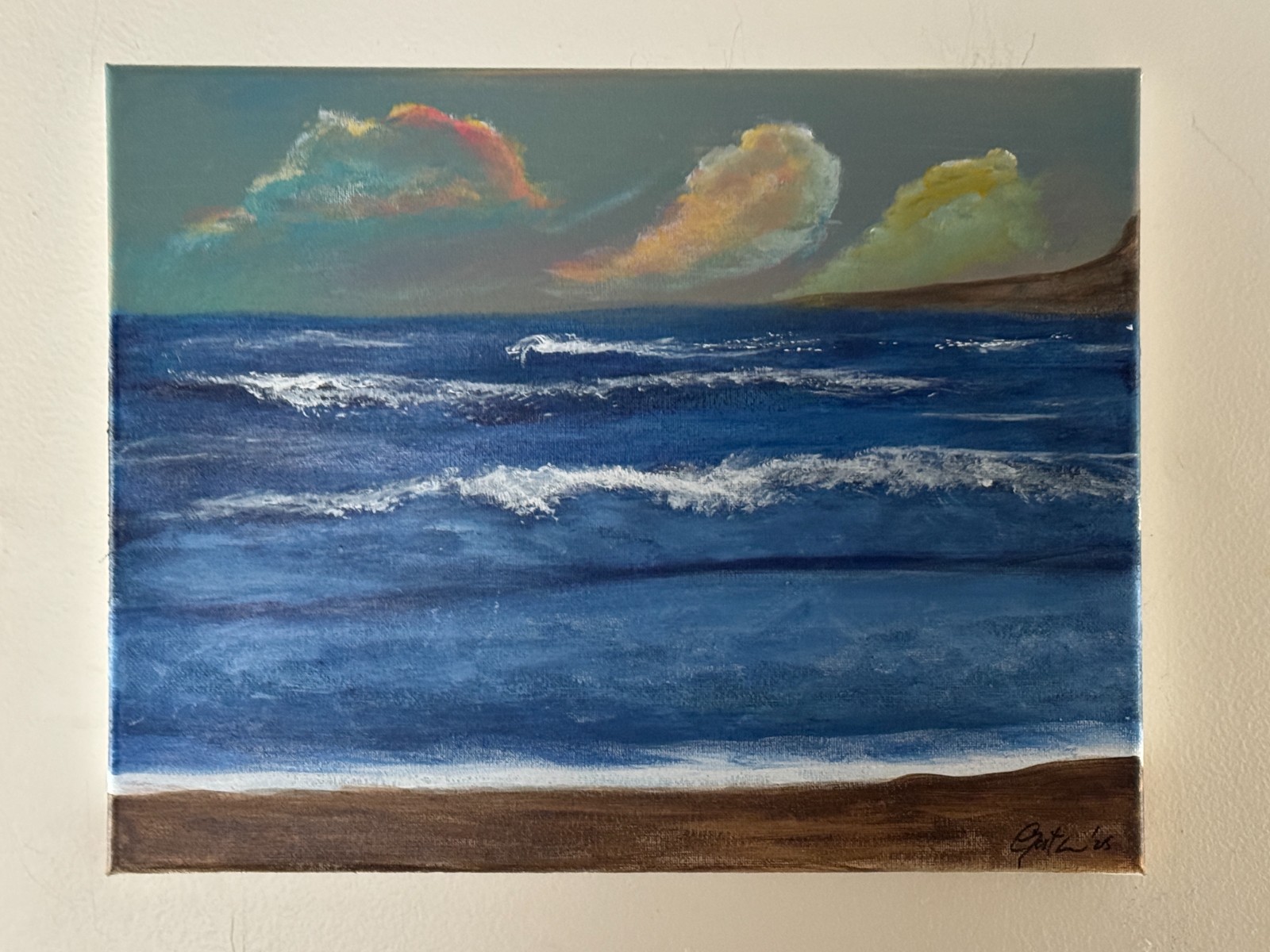 8 X 10 Original Acrylic Painting Abstract Landscape "The Setting Sea" R Gaston