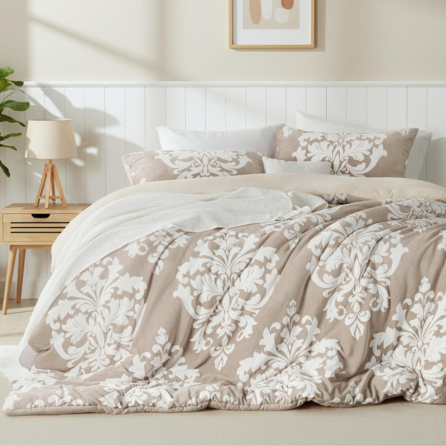 Fleece Queen Comforter Set, Soft Fluffy Warm 3D Boho Comforters Queen Size, Luxu