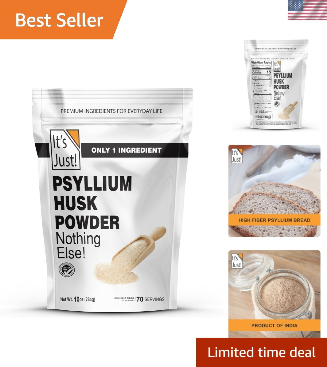 10oz Non-GMO Psyllium Husk Powder -  Keto Dietary Fiber for Digestion