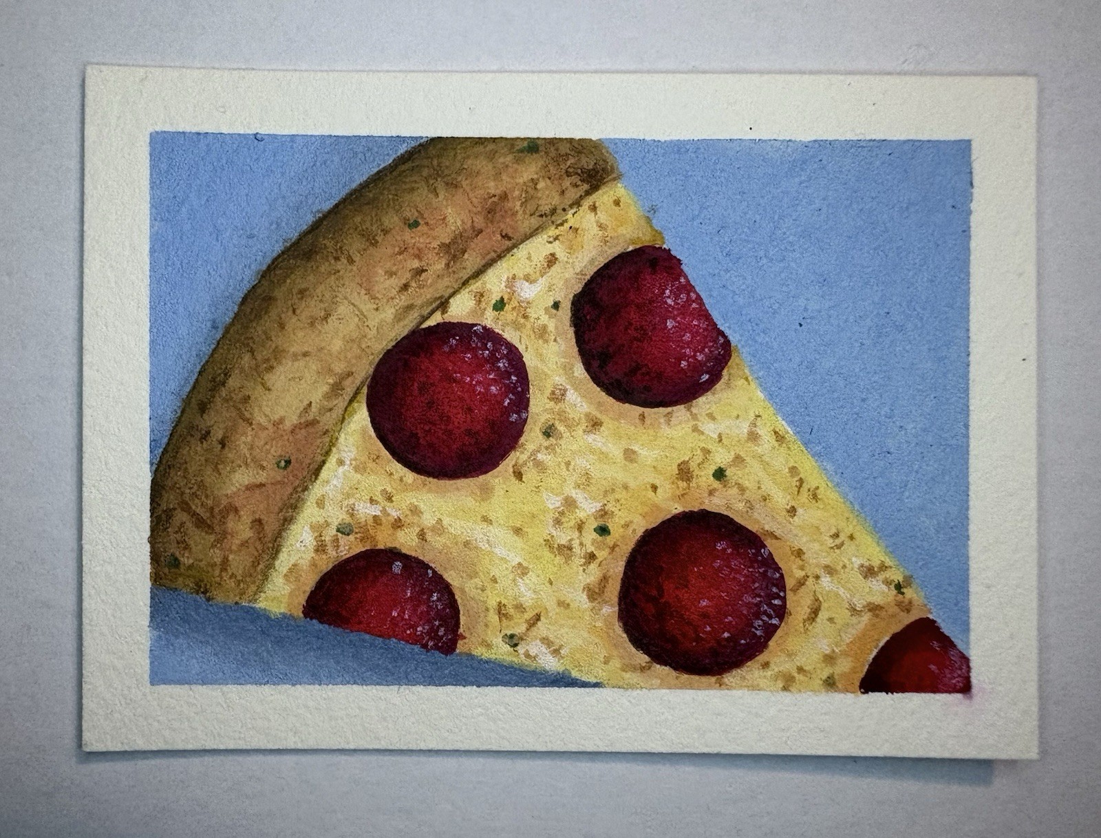 ACEO Art Card Original Acrylic & Collage Pizza  2.5in x 3.5in feralrolypoly