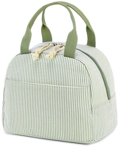  Lunch Box for Women Cute Lunch Bag Reusable A Sage Green White Stripes