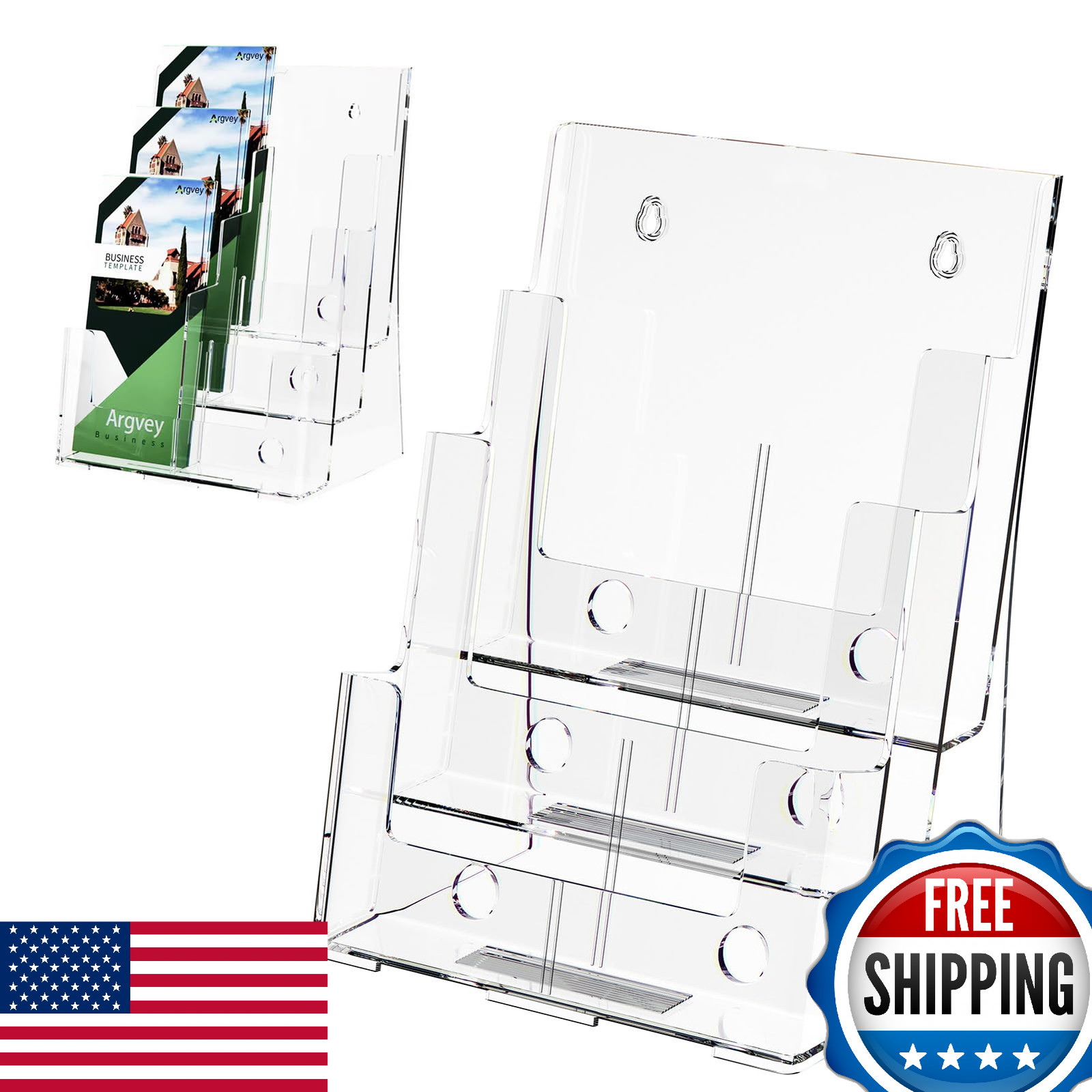 2 PK 3-Tier Acrylic Brochure Holder 8.5x11 Clear Display Stand
