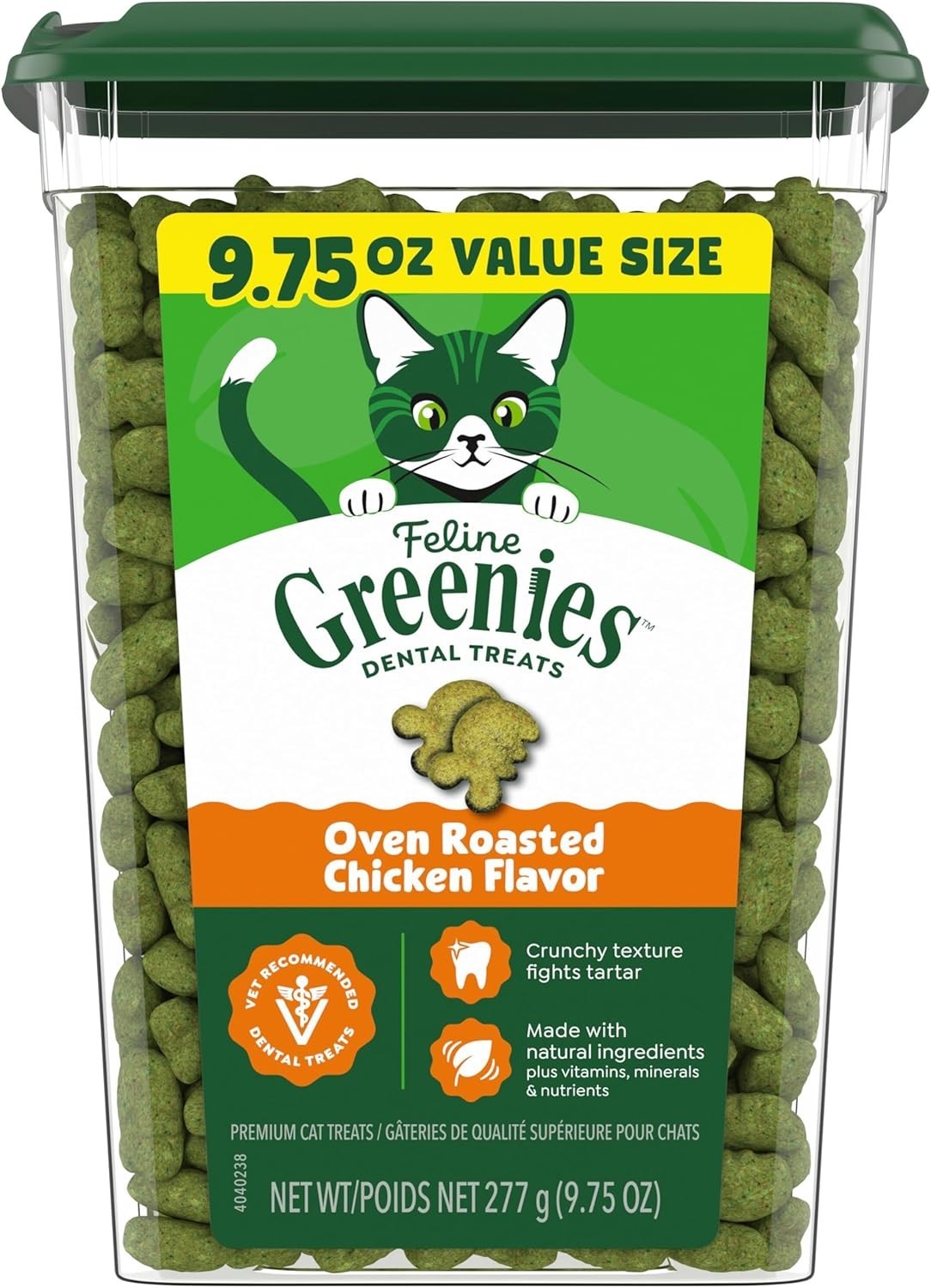 FELINE GREENIES Adult Dental Cat Treats Choose your Flavor 9.75 oz. Tub