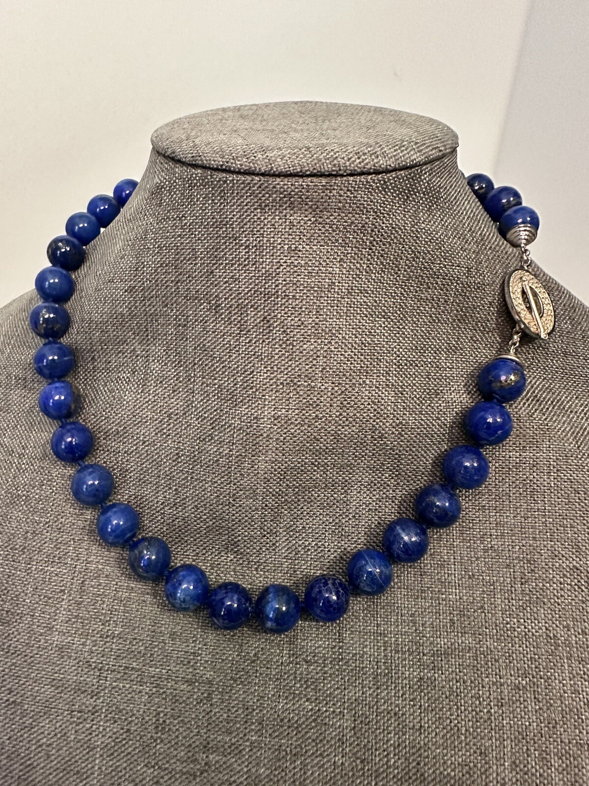 Southwestern 925 Sterling Silver Lapis Pearls Bead Necklace 20" Inch