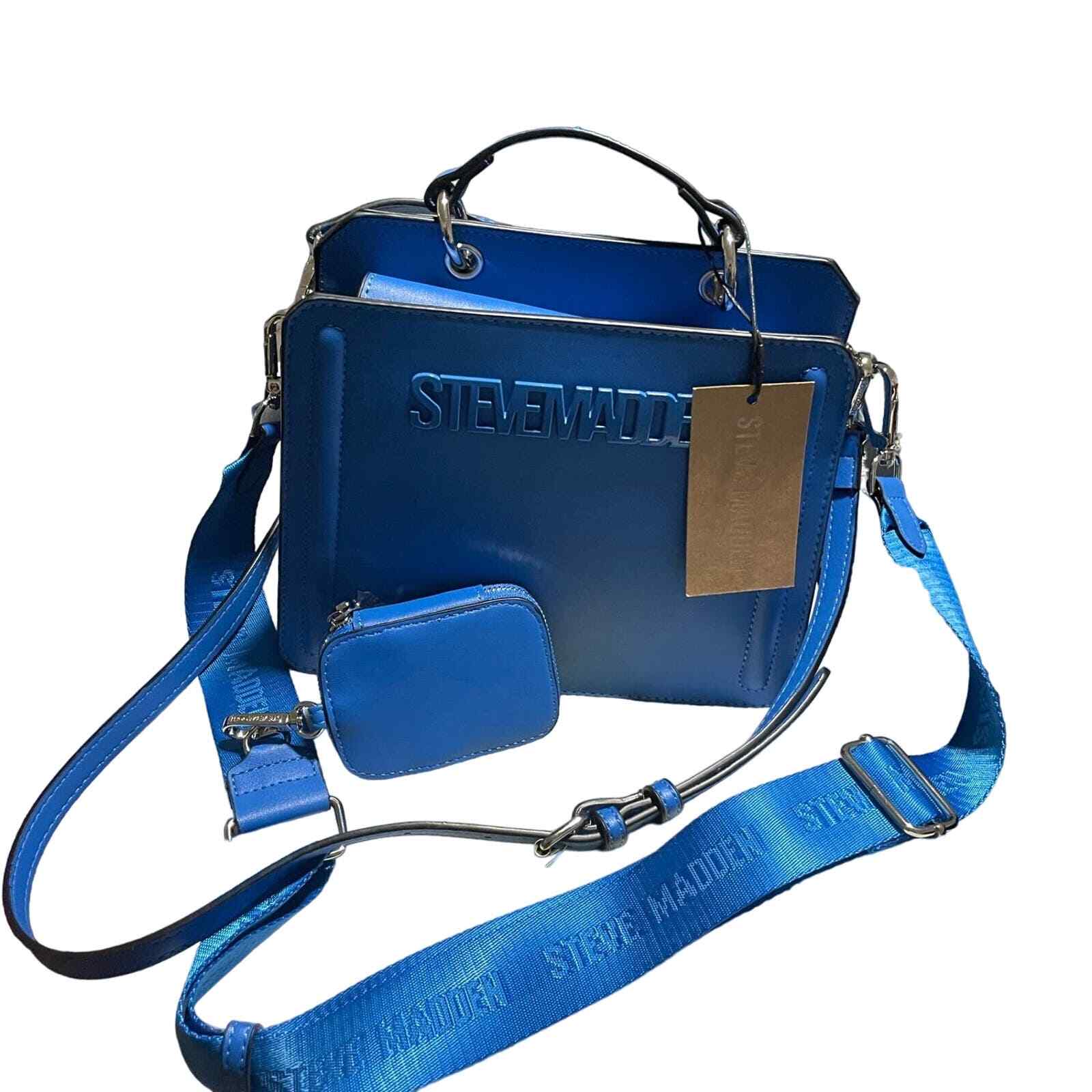 STEVE MADDEN BEVELYN SATCHEL CROSSBODY BAG W AIR POD CASE BLUE NWT