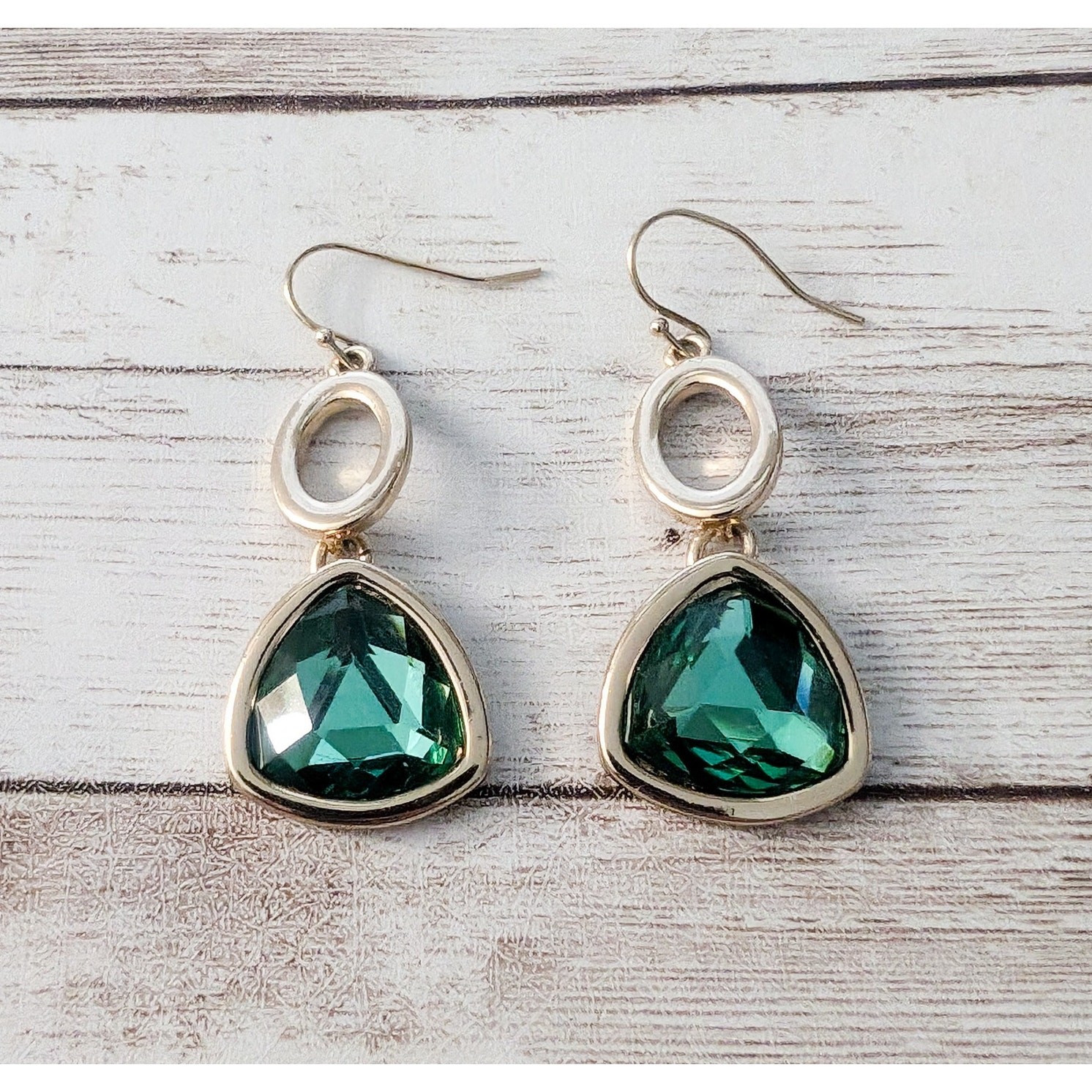 Vintage Earrings for Pierced Ears Gold Tone and Green Statement Dangle