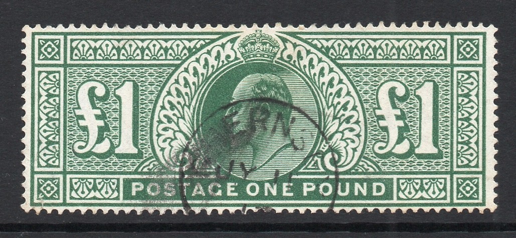 GB 1911 KEVII SG320 £1 Deep Green Fine Used Tiny Tear Cat £750